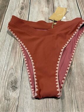 Berlook Bikini Bottom Small Ziz-Zag Contrast Stitch Swimwear Brick Red Beach SM